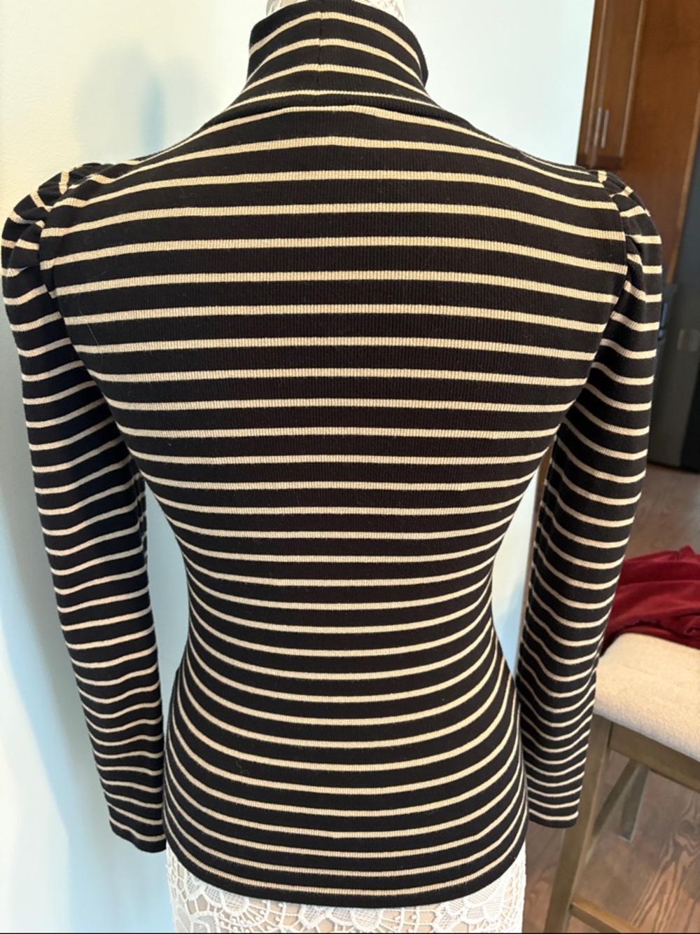 J. Crew Black and Cream Striped Turtleneck Sweater Size XS - Picture 3 of 6